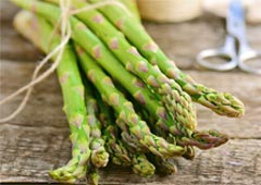 Asparagus bundle on table