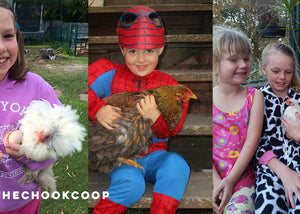 children with pet chickens