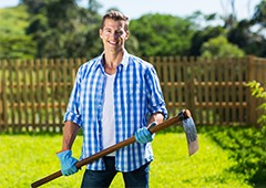 gardener holding a hoe