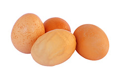 some weird chicken eggs: pimpled, wrinkled, discoloured, and soft