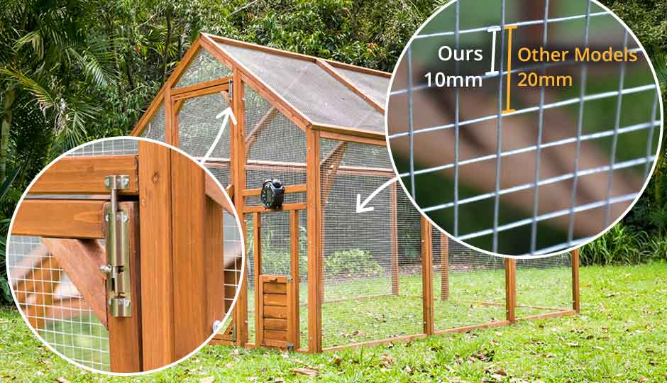 mansion chicken run wire mesh and lock detail