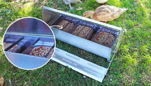 chicken treadle feeder and drinker metal grill detail