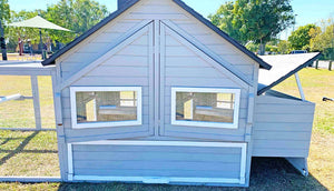 back of bed and breakfast chicken coop and run