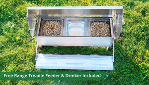 free range pack includes chicken treadle feeder and drinker