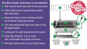 Soft-Close Chicken Feeder & Drinker $129